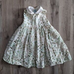 Papo d'Anjo Green Floral Peter Pan Collar Pinafore Dress, Size 2YR (K1)